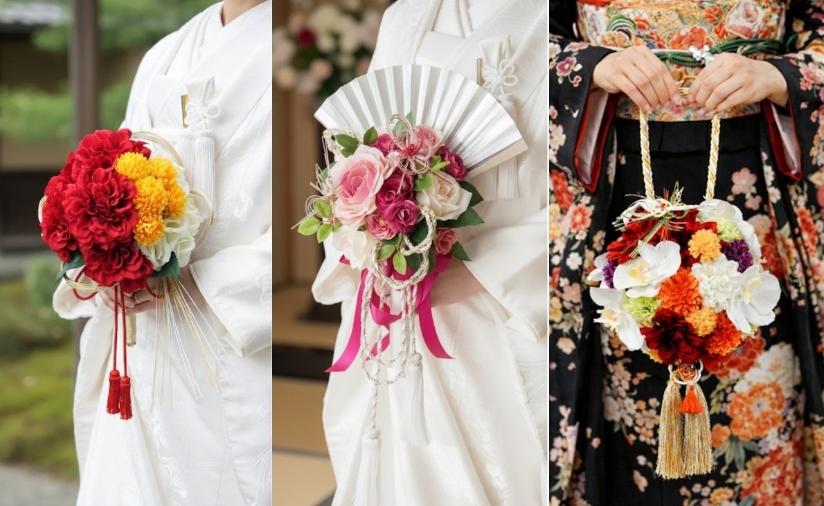 和装ブーケ ボールブーケ 白無垢 色打掛 和婚 上品 和風 ウェディング