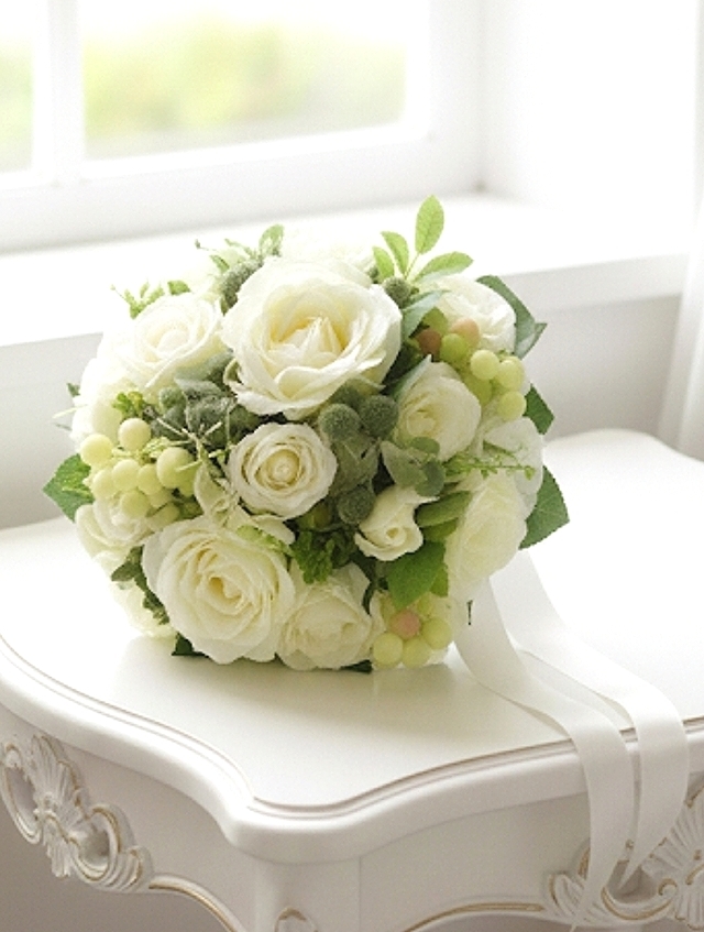 ラウンドブーケ｜バラ＆葡萄｜造花ウェディングブーケ（アーティフィシャルフラワー