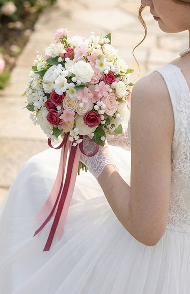 薔薇&カスミ草&小花の上品可憐なクラッチブーケ