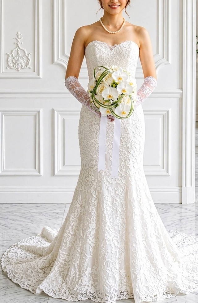 胡蝶蘭と白バラ＆ミスカンサスの洗練大人ラウンドブーケ