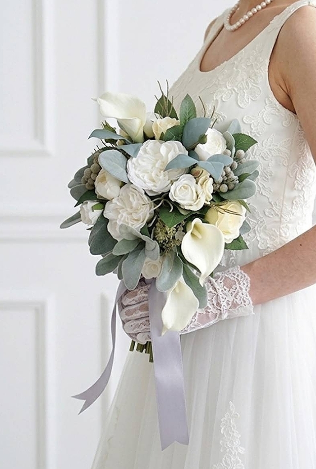 キャスケードブーケ　カラー｜造花ウエディングブーケ｜アーティフィシャルフラワー　