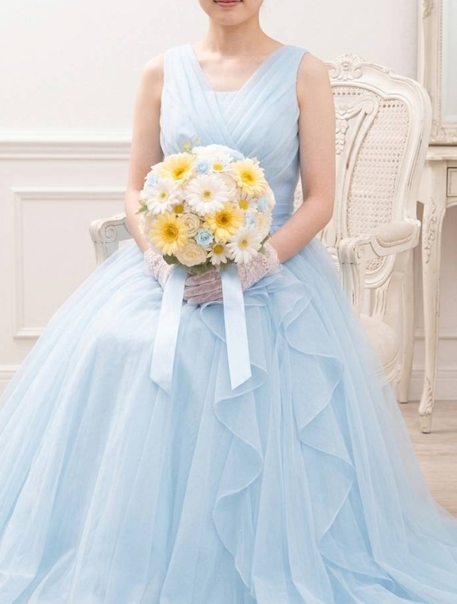 ラウンドブーケ｜ガーベラ×白バラ｜イエロー　白系｜造花ウェディングブーケ（アーティフィシャルフラワー）